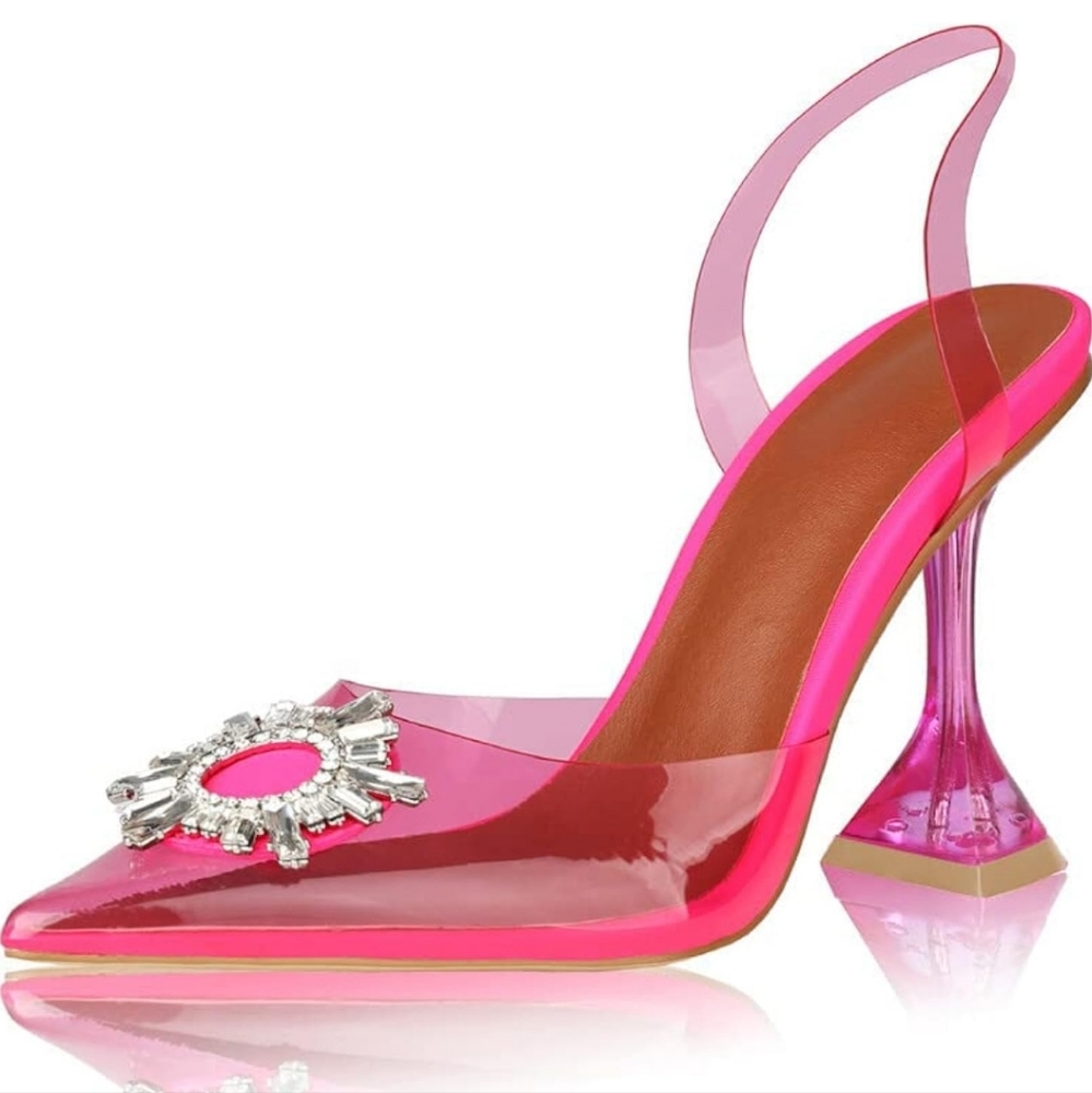 Elegant Pink Women's Heels with Crystal Embellishment